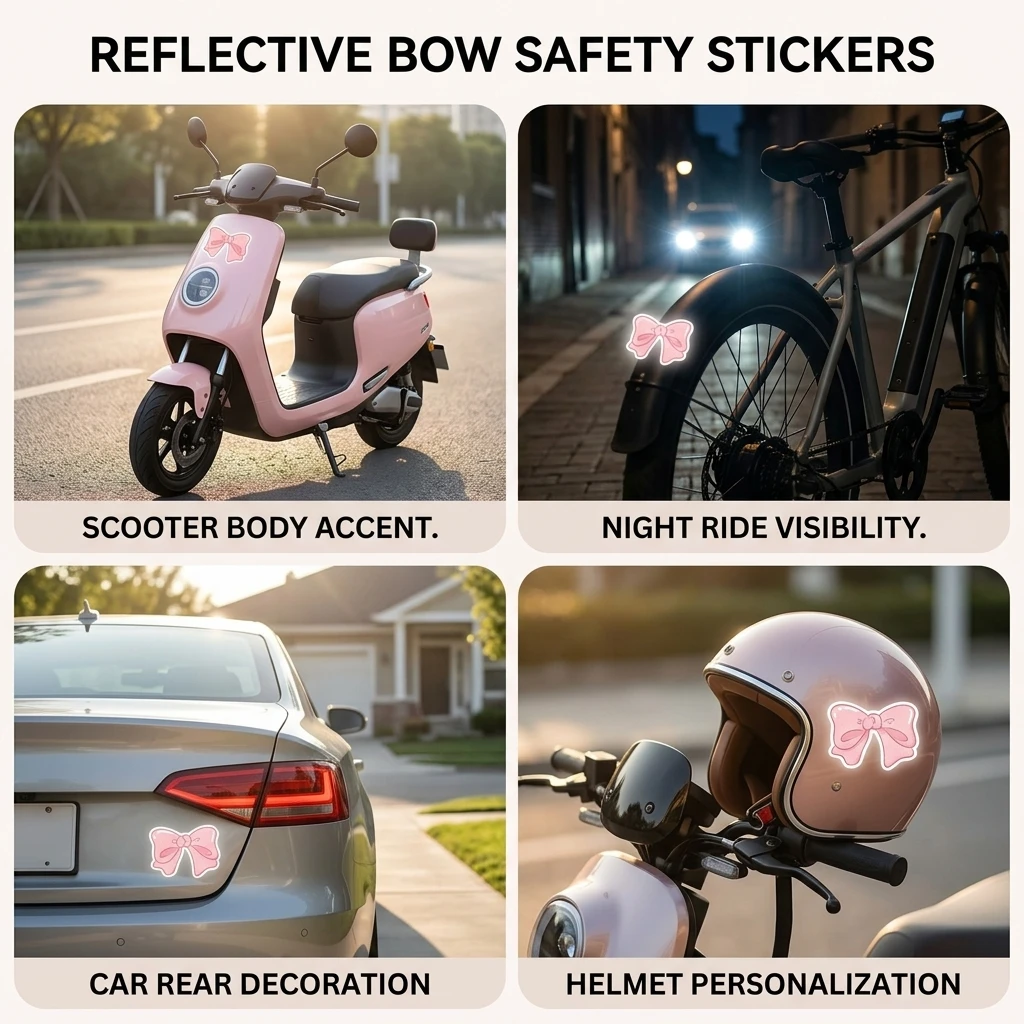 PVC Reflective Sticker for Night Riding Women's Bow Decal High-Visibility Waterproof Warning Tape for Electric Scooter Car