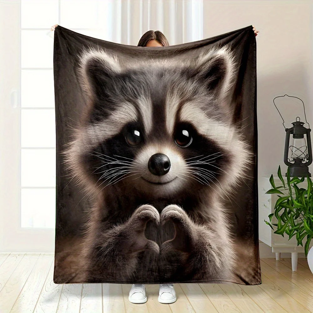Cozy Raccoon Print Flannel Throw Blanket - Soft, Reversible & Machine Washable for Perfect for Bed, Sofa, Camping