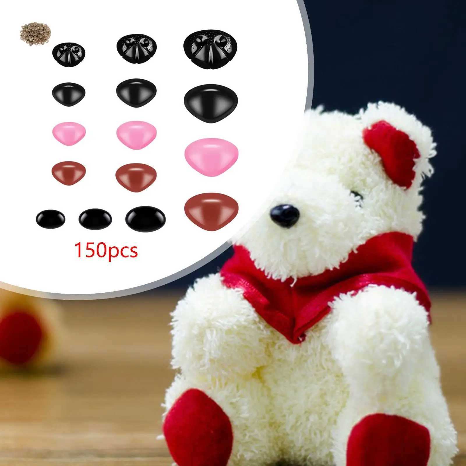 

150 безопасных носиков для животных, 11 мм, 15 мм, 20 мм, гладкие, с шайбами, для рукоделия, для вязаных кукол, для швейных проектов