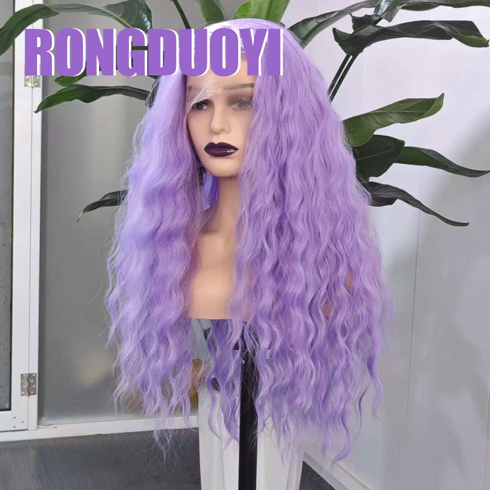 RONGDUOYI Purple Wave Synthetic Wig Loose Wave Heat Friendly lace Front Wigs for Women Makeup Cosplay 13×4 Lace Part Purple Wig