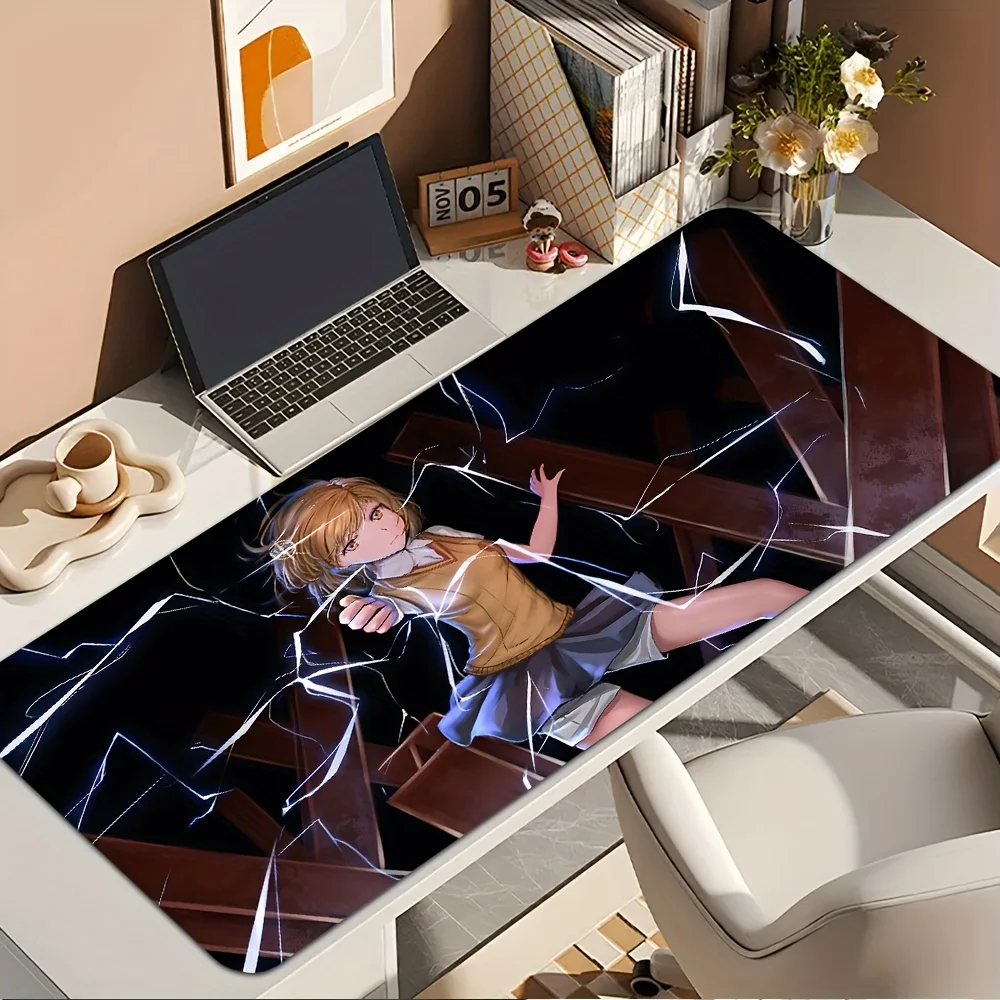 Anime Girl with Lightning Effect Desk Pad - Large Non-Slip Gaming Mouse Mat