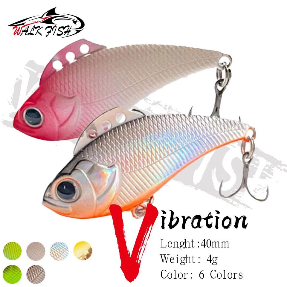 WALK FISH 40mm 4g VIB Angelköder Vibrations-Plastikköder Künstlicher Harter Köder mit Klangperlen für Wolfsbarsch, Schwarzbarsch, Forelle und Meeresfischerei