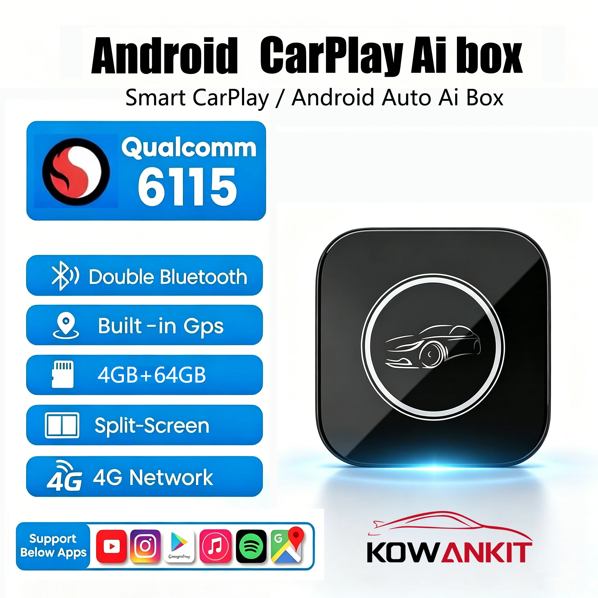 2026 Upgraded Android CarPlay Ai Box SM6115 8 Cores Wireless CarPlay Android Auto Video Streaming Box 4G LTE &WiFi GPS