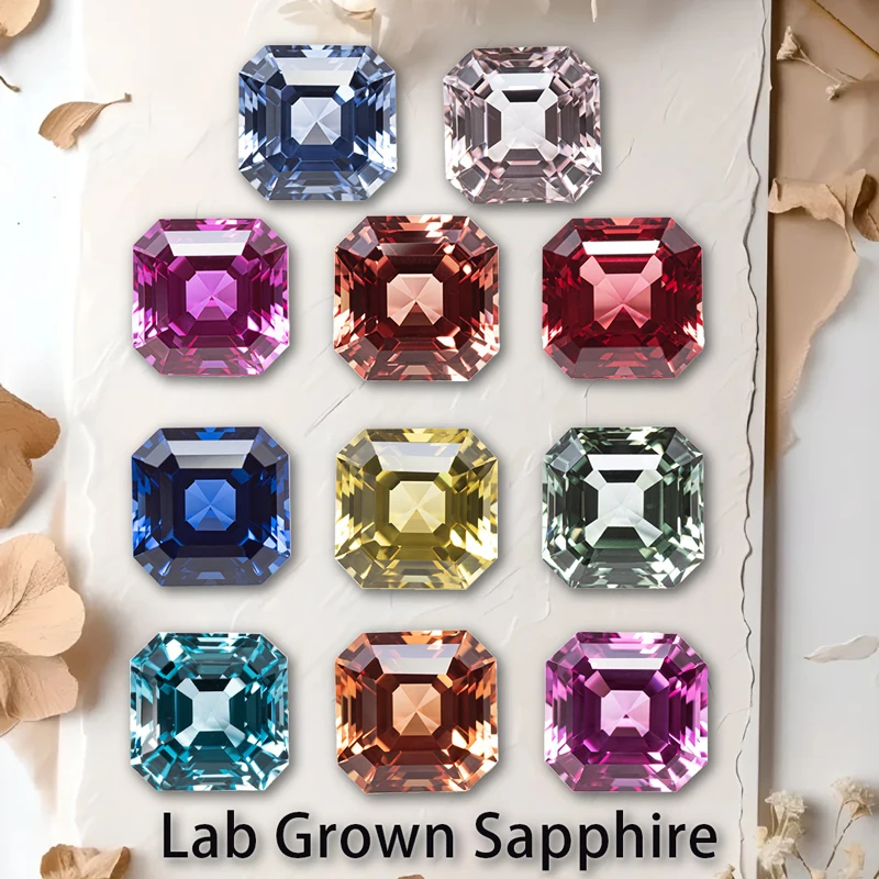 

Asscher Shape Lab Grown Sapphire Multi Color AGL Certified Gemstone Charms for DIY Jewelry Making Earrings Necklace