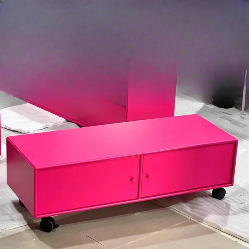 

All solid wood, painted dopamine TV cabinet, locker, movable with pulley