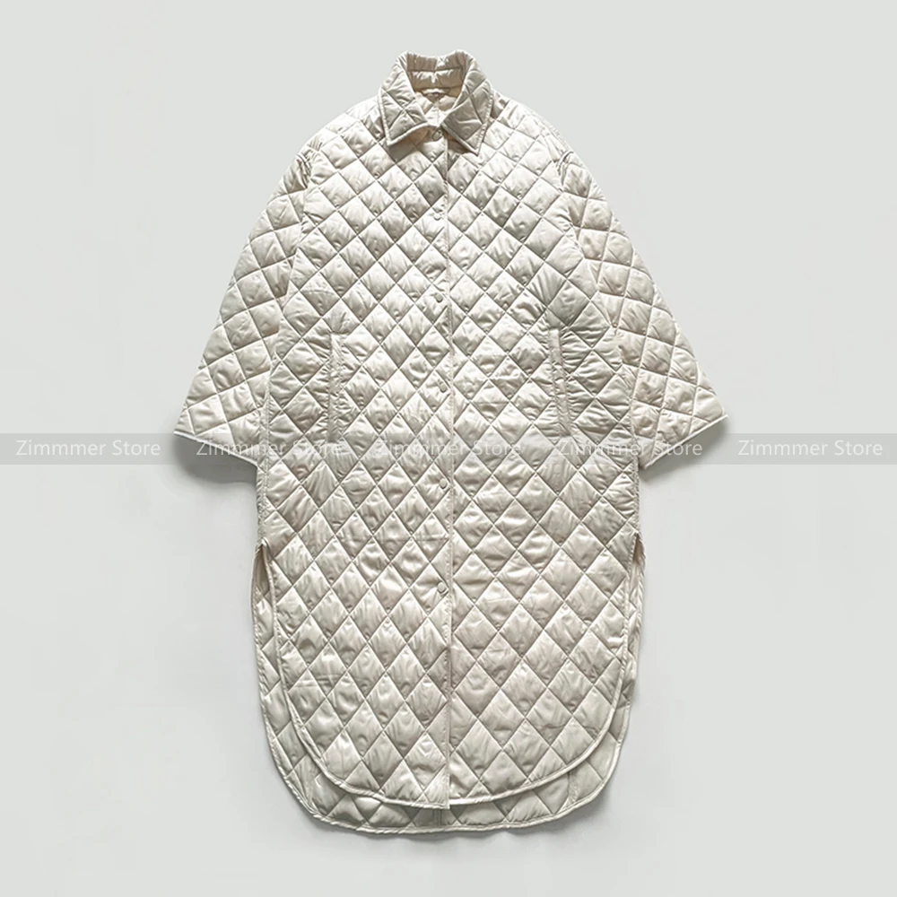 Autumn and winter new ~ simple fashion quilted lattice single-breasted medium-length cocoon cotton jacket