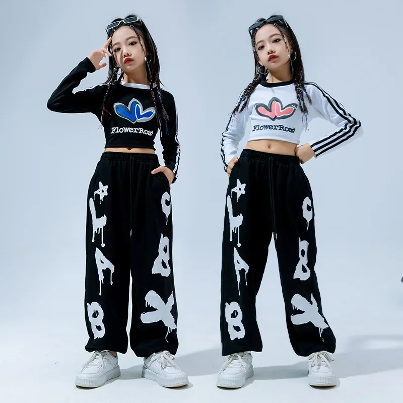 Ropa de baile de salón para niños, disfraces de Hip Hop para niñas, ropa de baile, Ropa de baile, Graffiti, Camiseta de algodón, Pantalones