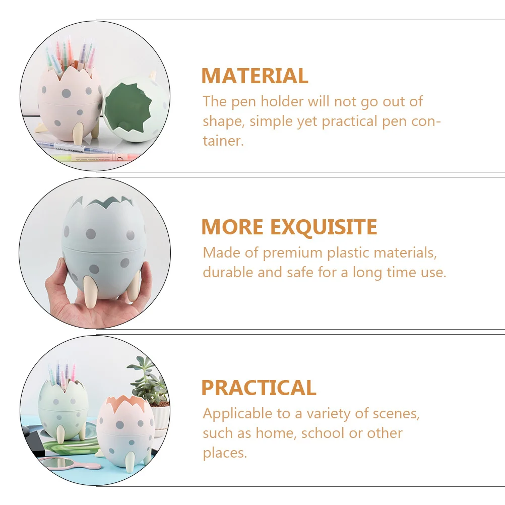 2Pcs Decorative Pen Holder Cartoon Dinosaur Egg Design Sturdy Plastic Pencil Container Desk Organizers Storage Rack for Students