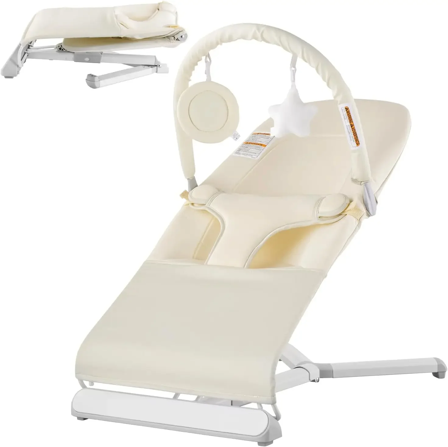 Baby Bouncer, Folding Bouncer Seat for Babies 0-9 Months, Baby Bouncer with 2 Reclining Angles & Rotatable Toy Bar