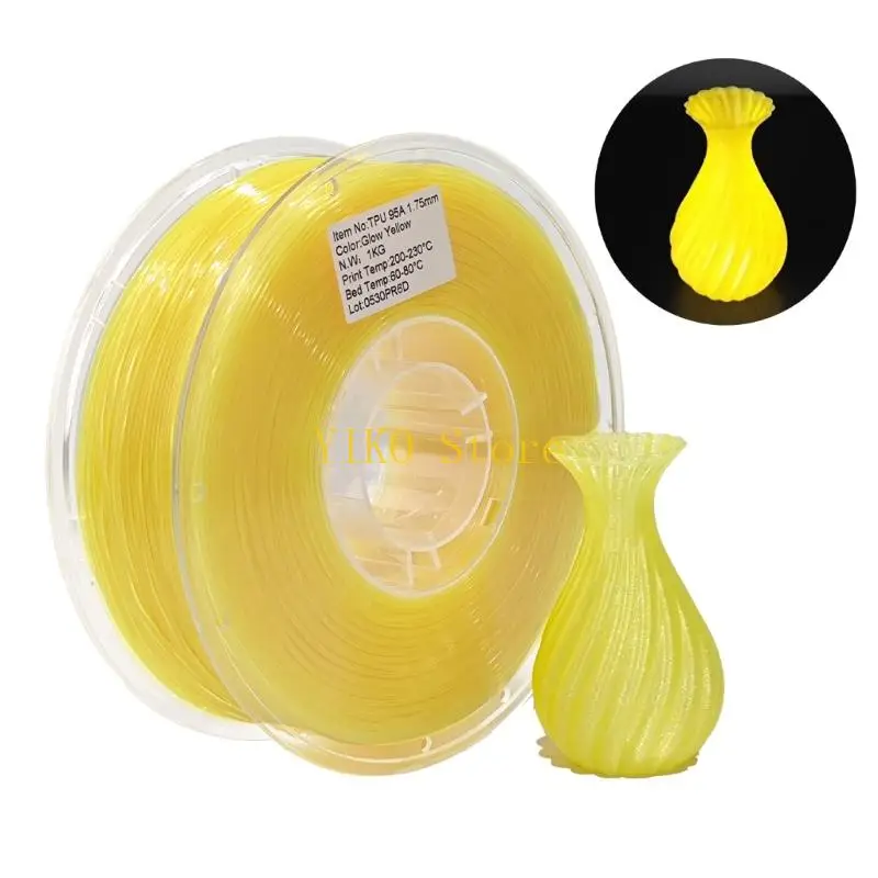 K32C Photoluminescent Polyurethane 95A Filament  TPU 1.75MM, 1000 G Supply for Display Sections, Sign Boards and Model Forms