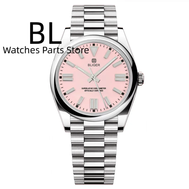 BLIGER 36mm/39mm Luxury Pink Lavender Purple Dial Women Mechanical Wristwatches Men Watch Sapphire Glass Waterproof Reloj Hombre