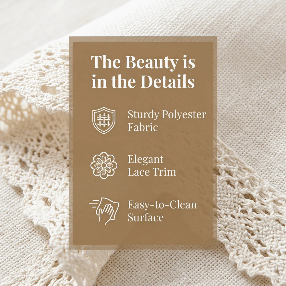 Universal Lace Tablecloth Washable with Lace Trim Rectangular Table Cloth Stain Resistant White Polyester Cotton Tablecloth