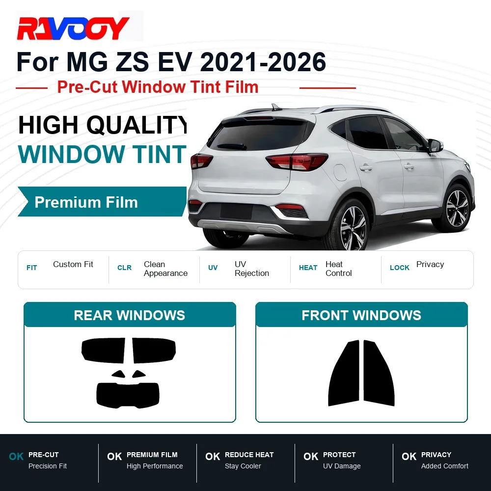 Pellicola Oscurante Premium Pretagliata per Finestrini MG ZS EV 2021-2026 Anteriori e Posteriori, Protezione UV e Privacy