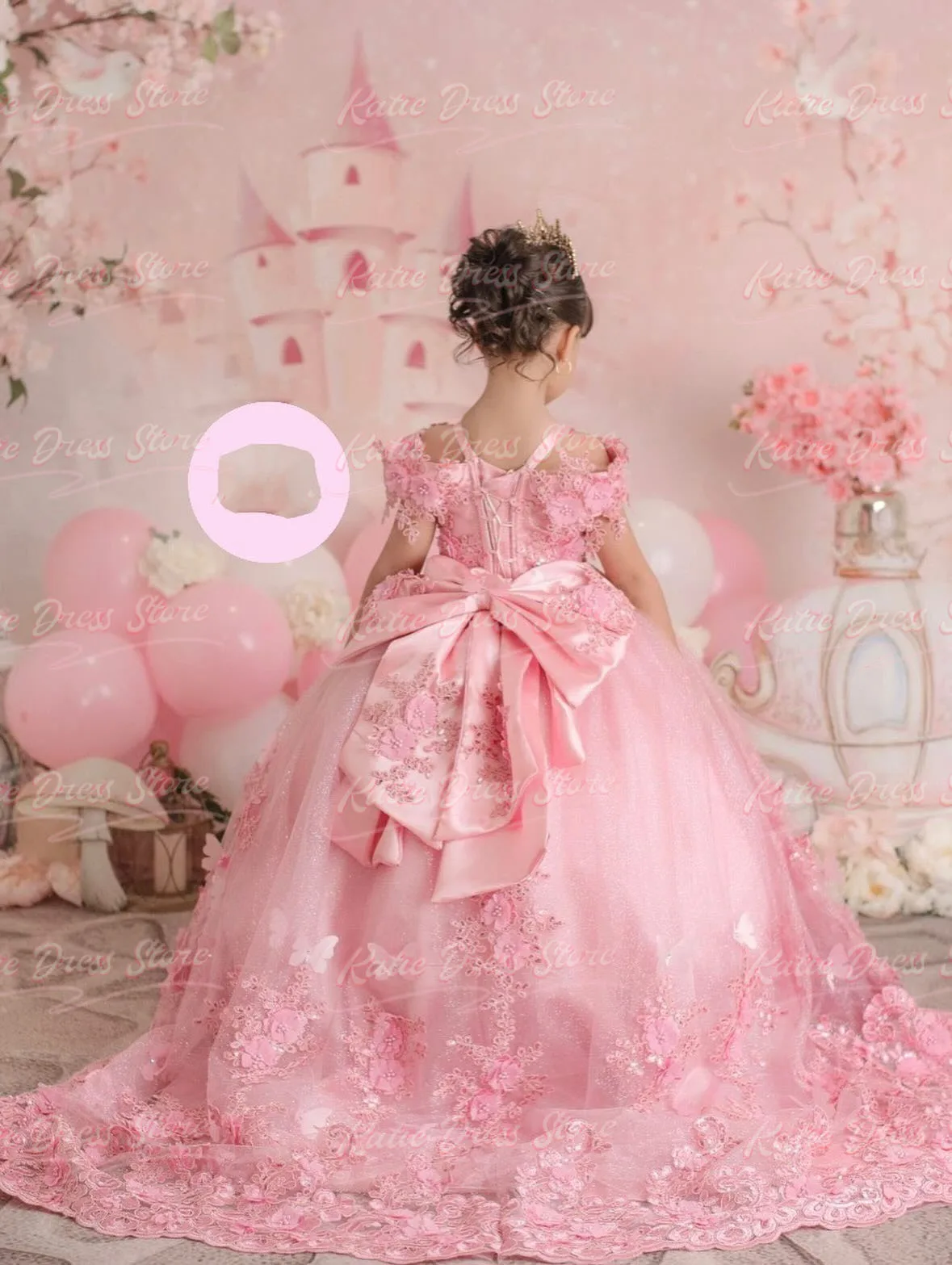 Pink Customized Flower Girl Dress For Wedding Tulle Puffy Applique Lace Elegant Kids Birthday Party First Communion Ball Gowns