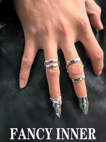 2023 New Punk Nail Ring Armor Fingertip Metal Trendy Silver Color Unsex Cool Ring Finger Rings for Women Men Party Jewelry
