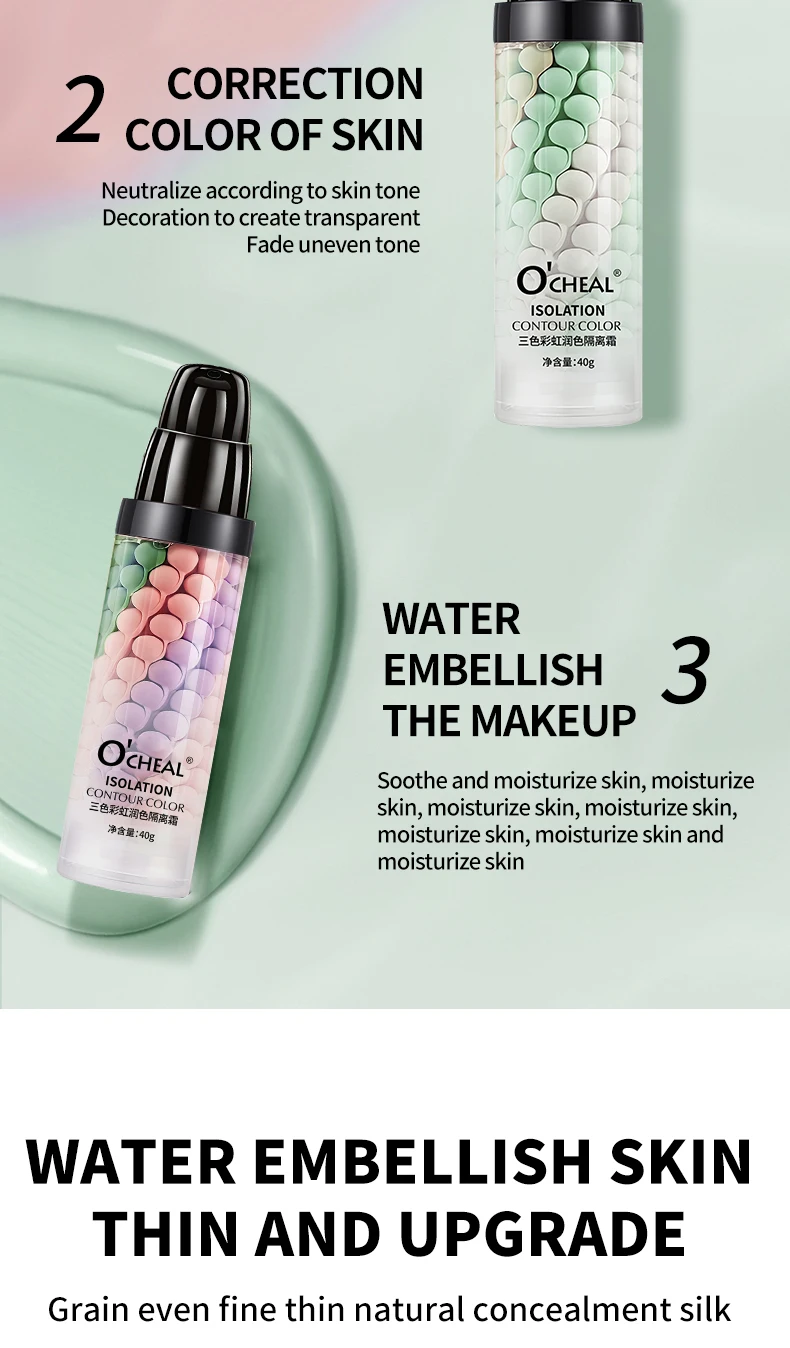 O'CHEAL One-Step Three Color Spiral Contour Isolation Primer Feuchtigkeitscreme Gesichtspflege Corrector Foundation Makeup Cosmetic – Detail 7