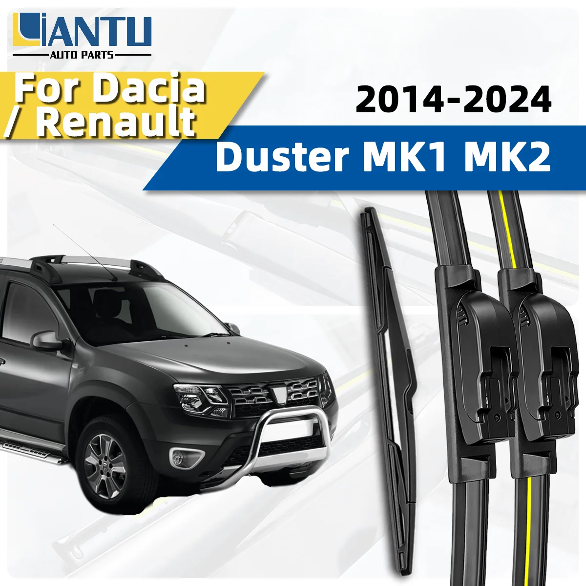 

3PCS Front Rear Windshield Wiper Blades Suitable For Duster MK1 MK2 2014-2024 Car Quiet Streak Free Long-Lasting Durable Wipers