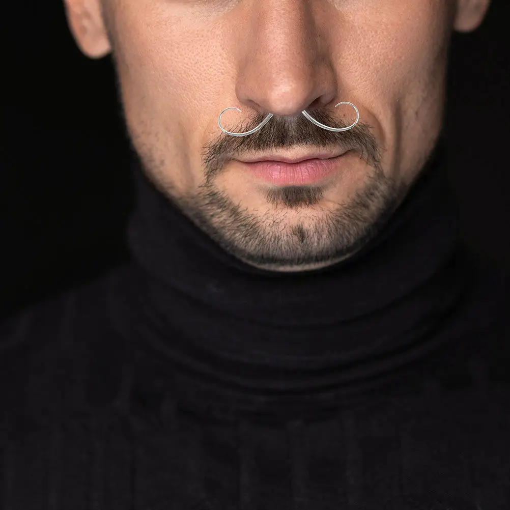 4 Piezas de Piercings de Bigote y Septum de Acero Inoxidable, Anillo de Nariz Divertido Unisex Ajustable, Joyería Nasal para Hombres y Mujeres, Estilo Punk de Halloween a la Moda