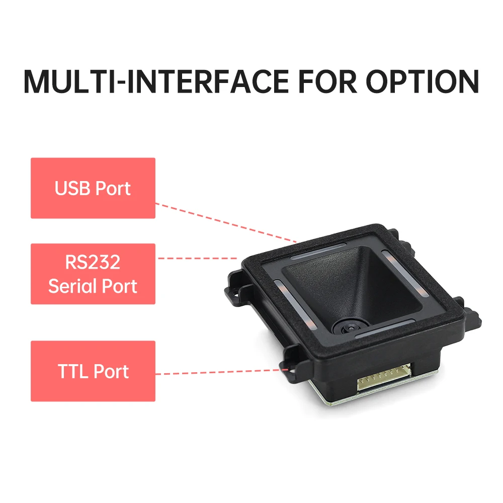 Embedded Barcode Scanner Self-Induction 1D 2D QR Bar Code Reader Module Support RS-232/ TTL/USB Port Connection Auto Scanning