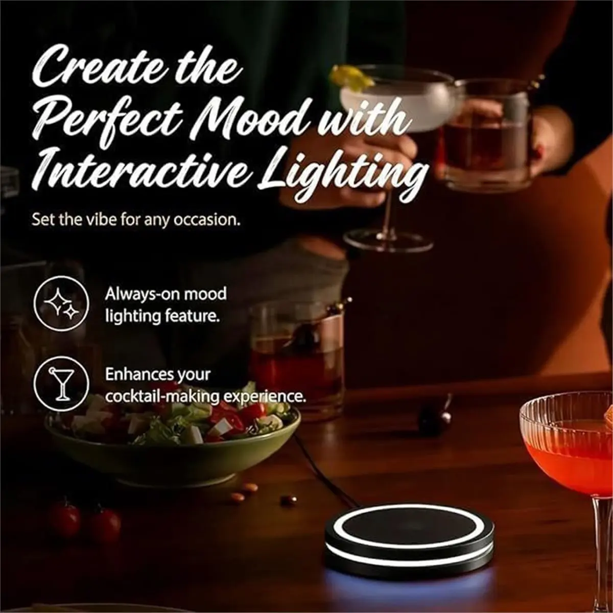 wilwill Smart Coaster Cocktail Machine Portable Cocktail Maker with Interactive Lighting & Smart Sensing Tech