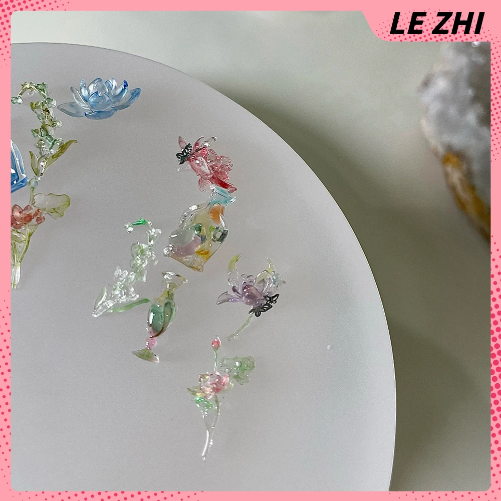 1Pcs Beautiful Flower Series 3D Acrylic Diy Silicone Nail Art Mold Decorations Lotus Vase Jar Nails Art Mold Charm Manicure Tool - view 2