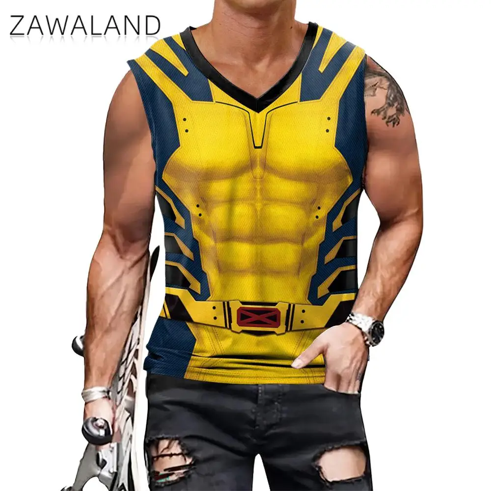 Zawaland Deadpool Wolverine Tank Tops for Men Cosplay Costume Fitness Shirts Superhero 3D Print Top Gym Halloween Clothes