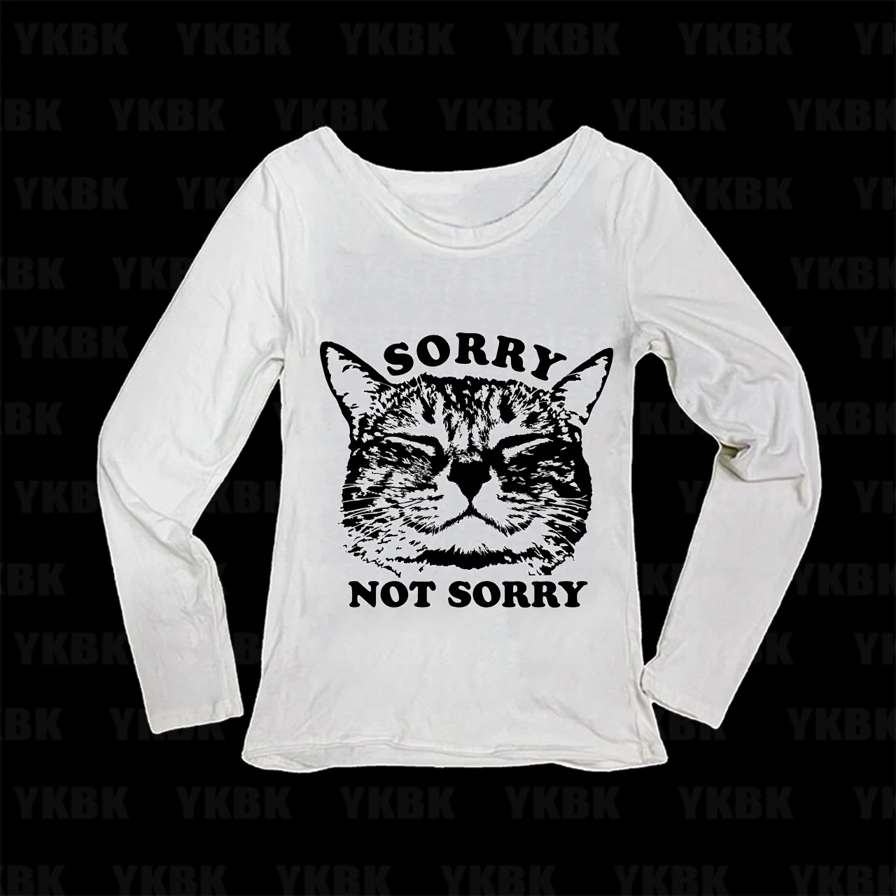 Women Wide Neck Long Sleeve T Shirt Funny Sorry Not Sorry Cat Graphic Print Slim Fit Basic Tee Retro Casual Streetwear Top