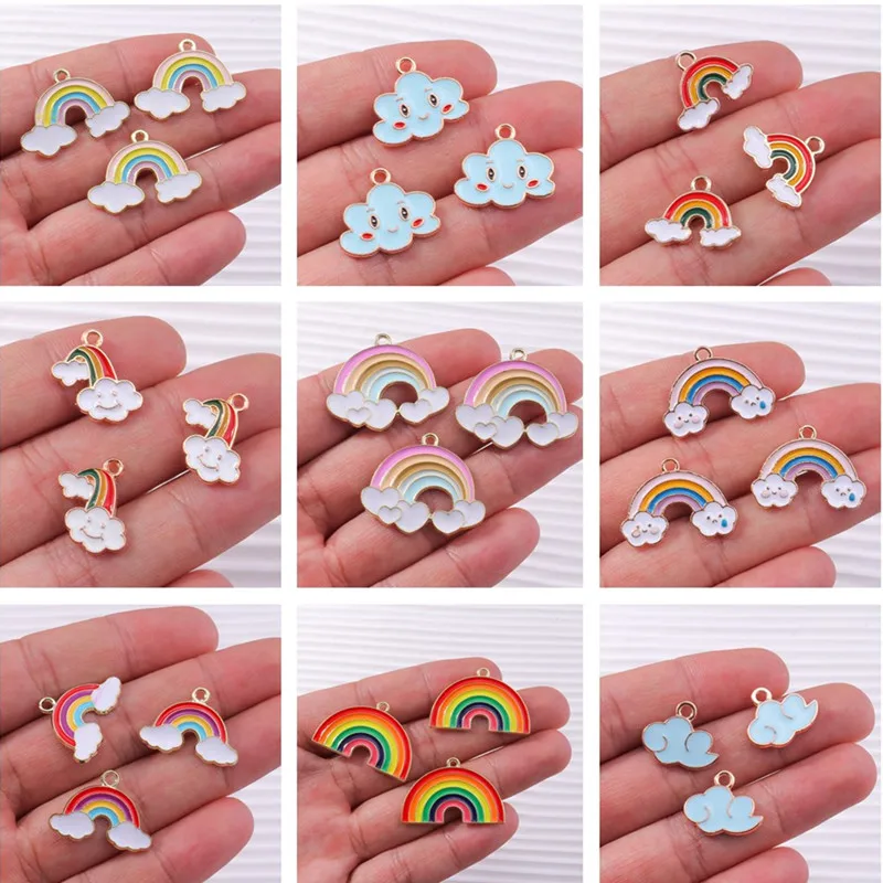 10pcs/lot Cartoon Enamel Rainbow Clouds Charms for Jewelry Making Women Fashion Drop Earrings Pendants Necklaces DIY Craft Gift