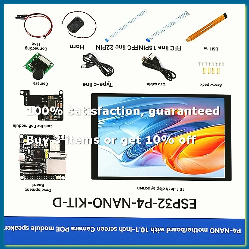ESP32-P4-NANO Development Board+10.1inch Display Full Kit Dual-Core RISC-V WiFi6 Bluetooth5/BLE RJ45 100M Ethernet Port-DTB3