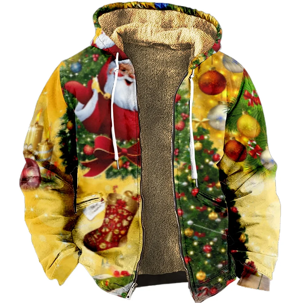 

Men's Zipper Hoodies Christmas Santa Claus Winter Clothing Long Sleeve Sweatshirt Casual Hooded Jacket Outerwear