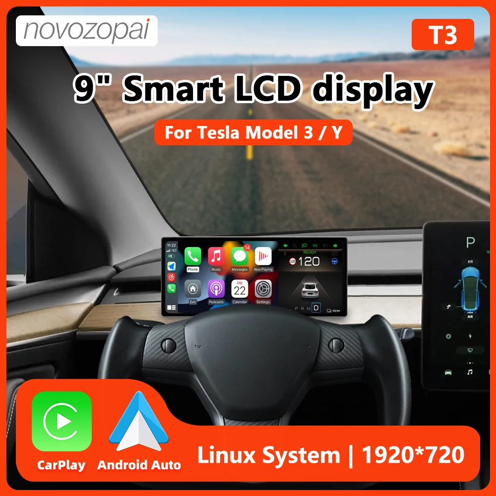 Novozopai T3 9 inch Heads up Display For Tesla Model 3&Y Wireless Carplay & Android Auto Optional Camera