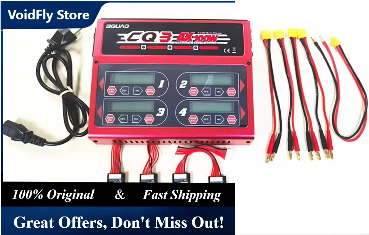 VoidFly Original BGUAD CQ3 100W 10A 1-6S AC100-240V DC11.0V-18.0V Balance Charger With Adapter Board for LiPo LiFe NiMH NiCd Bat