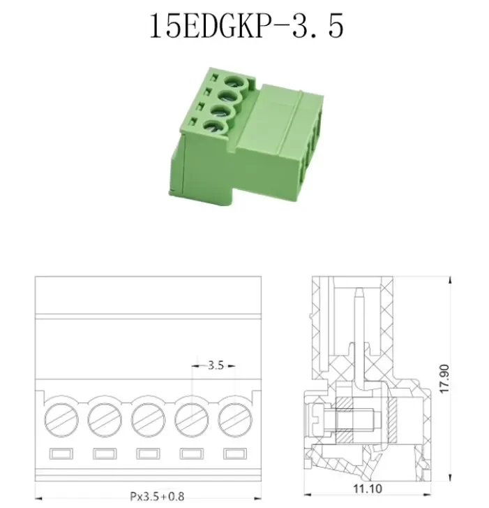 5sets Terminal Block 3.5mm Pitch Aerial Butt Type 15EDGRK-3.5mm Plug-in Connector 2/3/4/5/6/7/8/10/12P Male + Female Socket