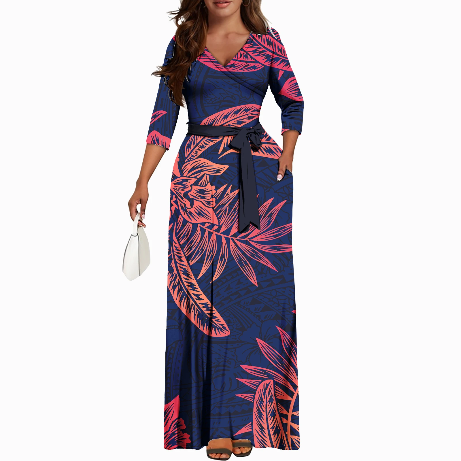 Tonga Fiji Long Sleeve Dresses Elegant Women Polynesian Tribal Design Customize Slim Luxury Samoan Island Print Dress