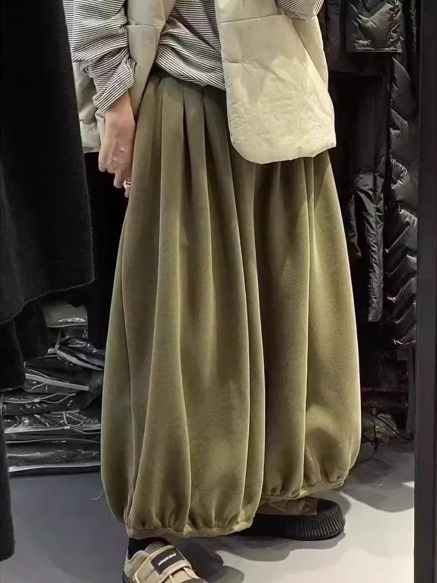 

plus Size Men's Loose Wide Leg Lantern Pants Thiened Fce Autumn Winter Nine Points Retro Sle Casual Trousers
