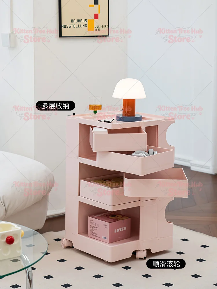 Home Bedside Table Multifunctional Living Room Bedroom Sofa Side Cabinet Portable Snack Cart
