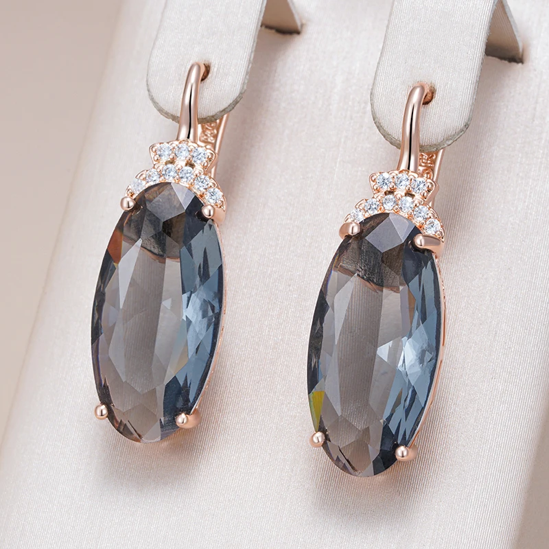 Kinel Hot Grey Big Oval Drop Dangle Earrings For Women 585 Rose Gold Color With Natural Zircon High Quality Daily Fine Jewelry