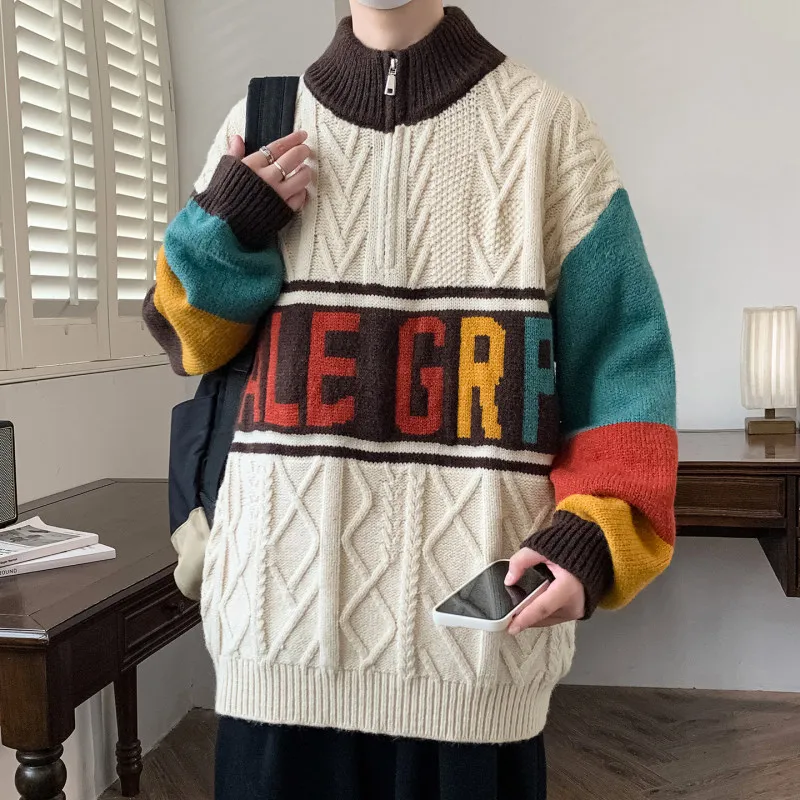 

Casual Faionable Men's Knitted Sweater f Zip round Ne Wide Fit Autumn Winter Blend Polyester Nylon Viscose Color Blo