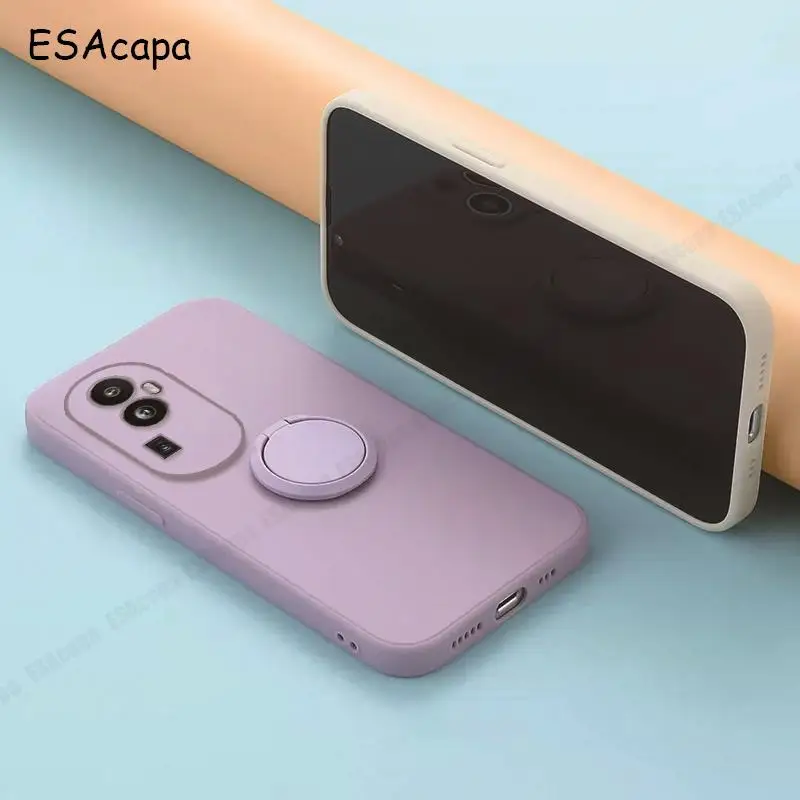 Ring Stand Holder TPU Soft Silicone Back Case For Oppo Reno 10 Pro Plus 9 8T 7 6 Solid Color Camera Lens Protection Phone Cove