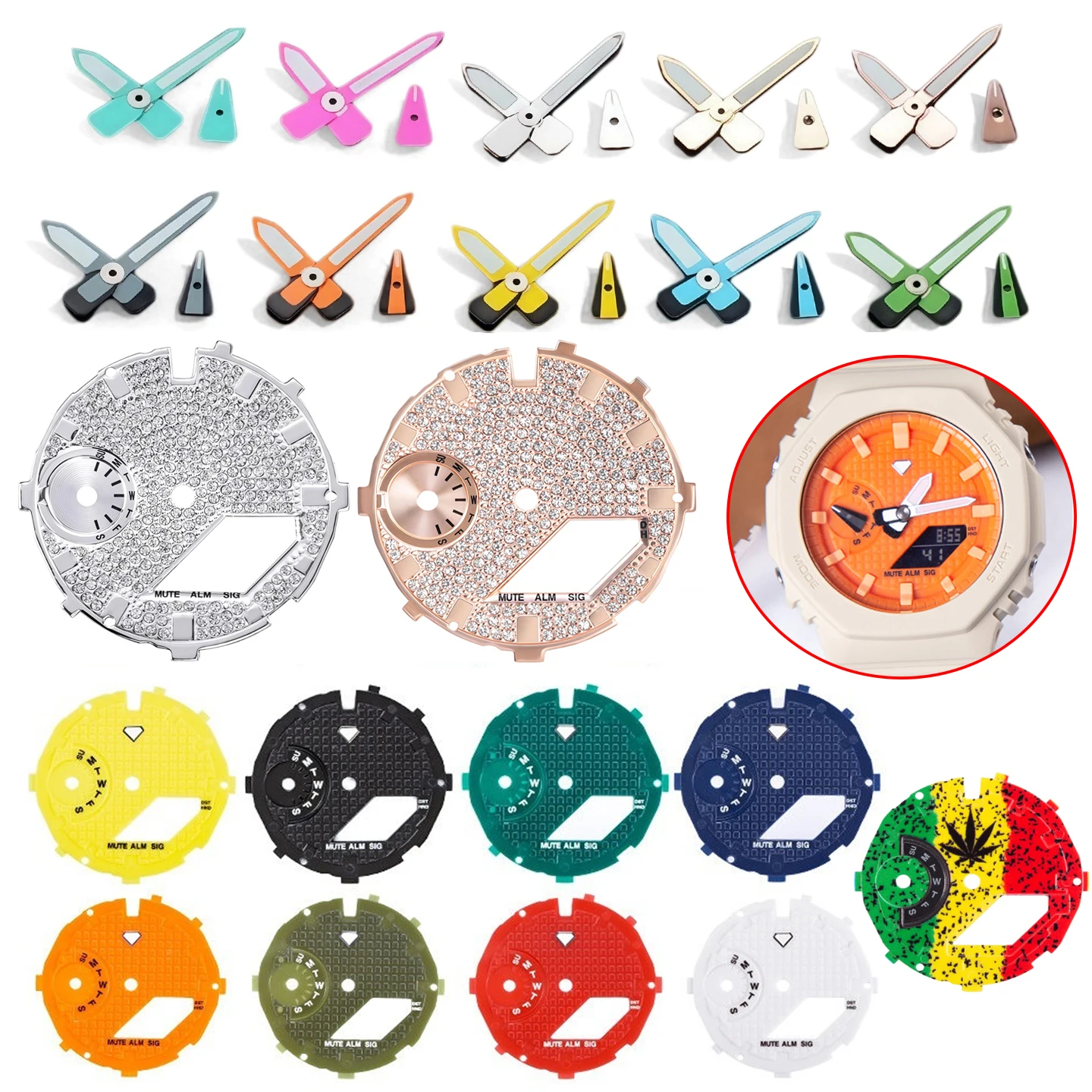 

Luminous Metal Hour Hand Pointer Kit For Casioak G-SHOCK GA-2100 GA2100 GA-2110 series DIY Dial Scale Ring Seal Ring Mod Parts