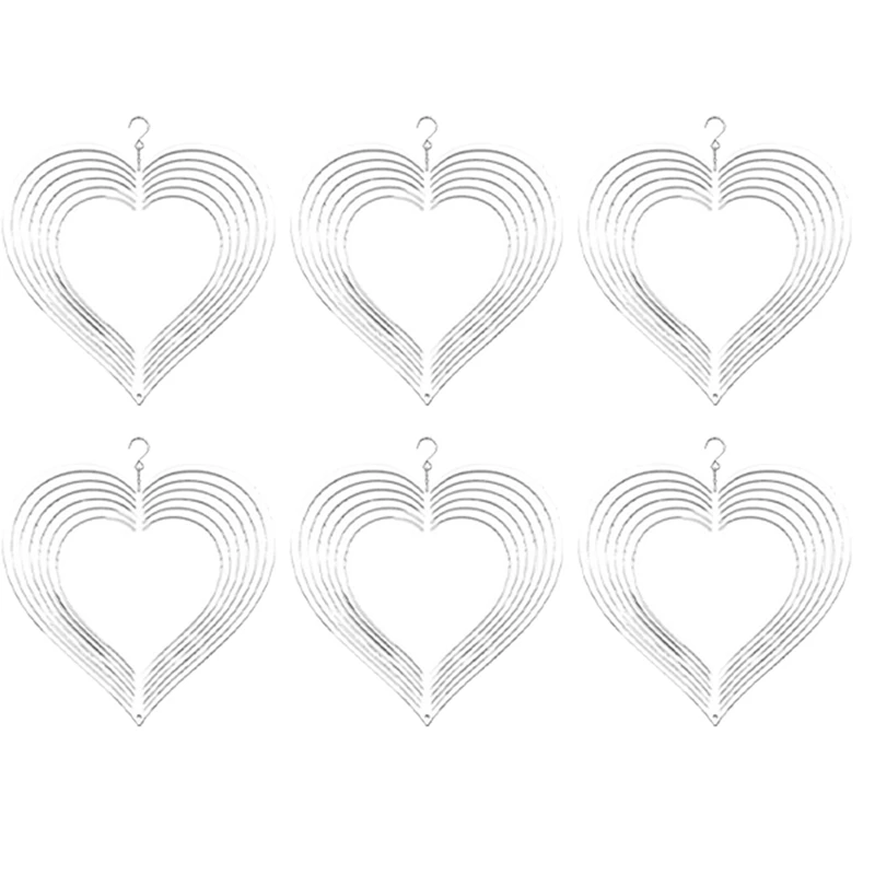 6Pcs Sublimation Wind Spinner Blanks 3D Wind Spinners Hanging Wind Spinners For Outdoor Garden Decoration C-8 Inch Heart