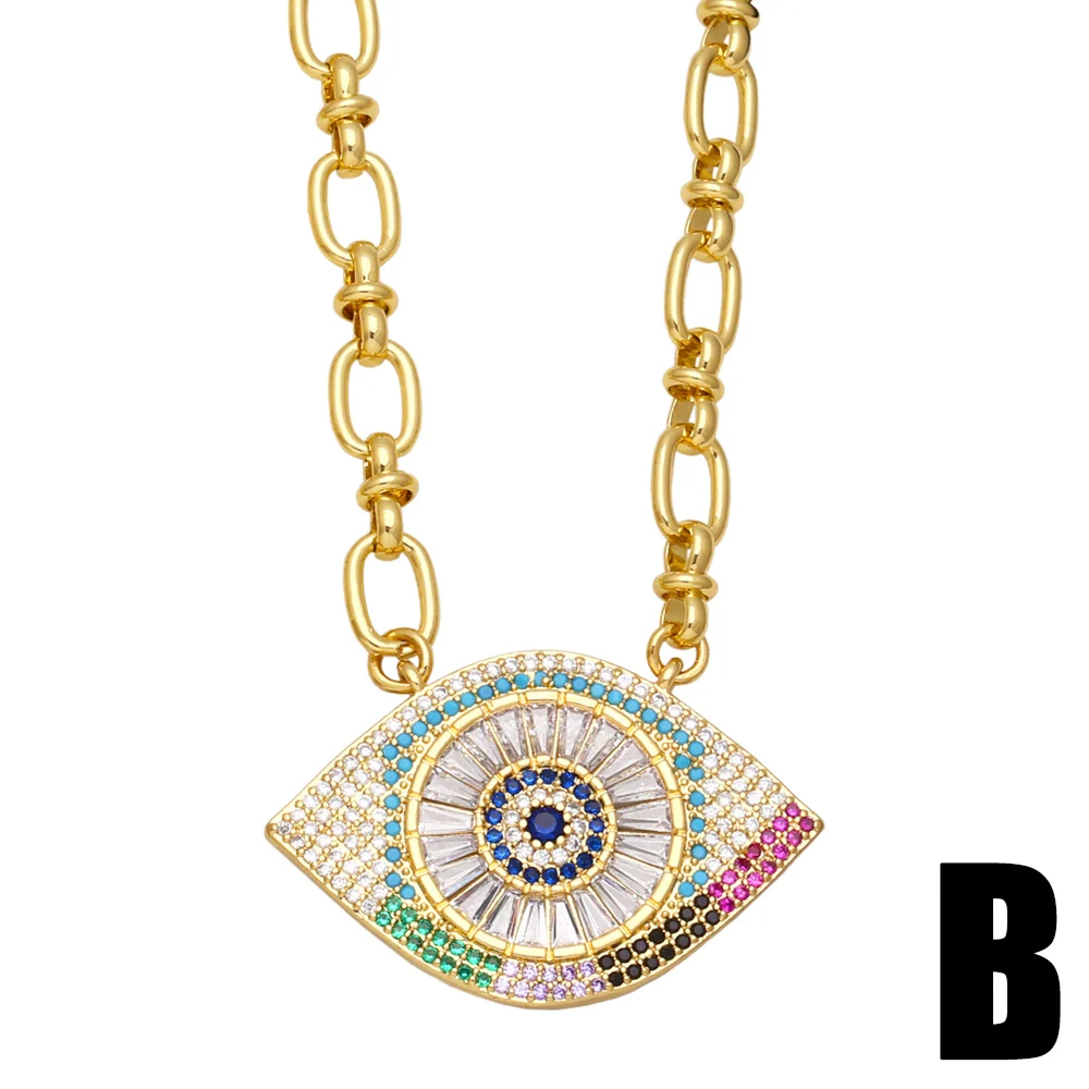 FLOLA  Luxury Big Crystal Evil Eye Necklaces for Women Copper Gold Plated O Chain Necklace Lucky Turkish Jewelry Gifts nkeb347