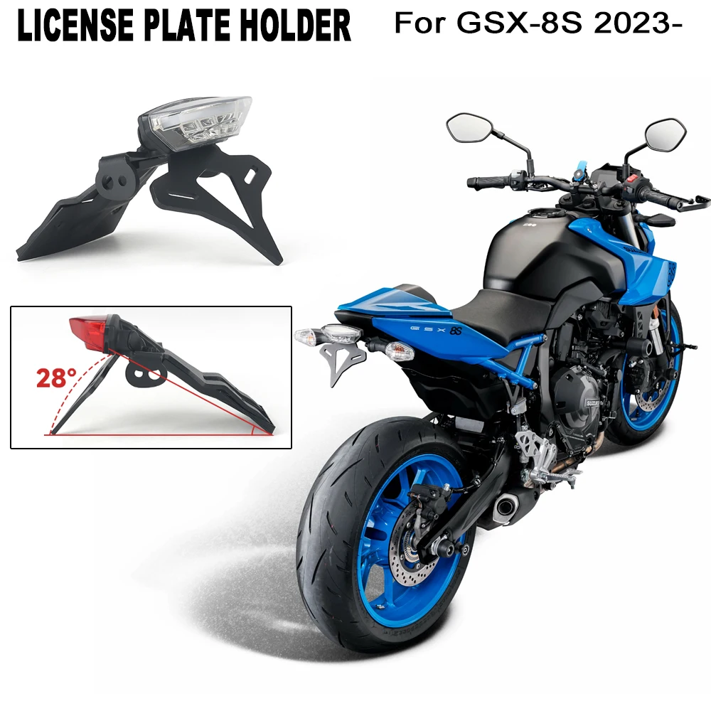 

2023-up For Suzuki GSX-8S GSX8S Motorcycle Rear Short Tail Stock License Plate Holder Tailstock Bracket Integrated LED Light