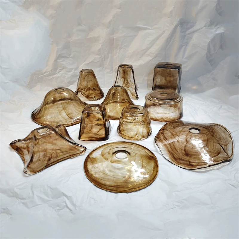 

Glass lampshade paired with all copper lamp head with switch DIY pendant lampshade thickened transparent amber glass