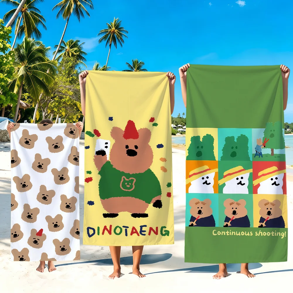 Kawaii Cartoon Funny Art Q-Quokka D-Dinotaeng Towel Soft Beach Towels Trip Swim Pool Bathing Towel Gym Home Decor Gift Holiday