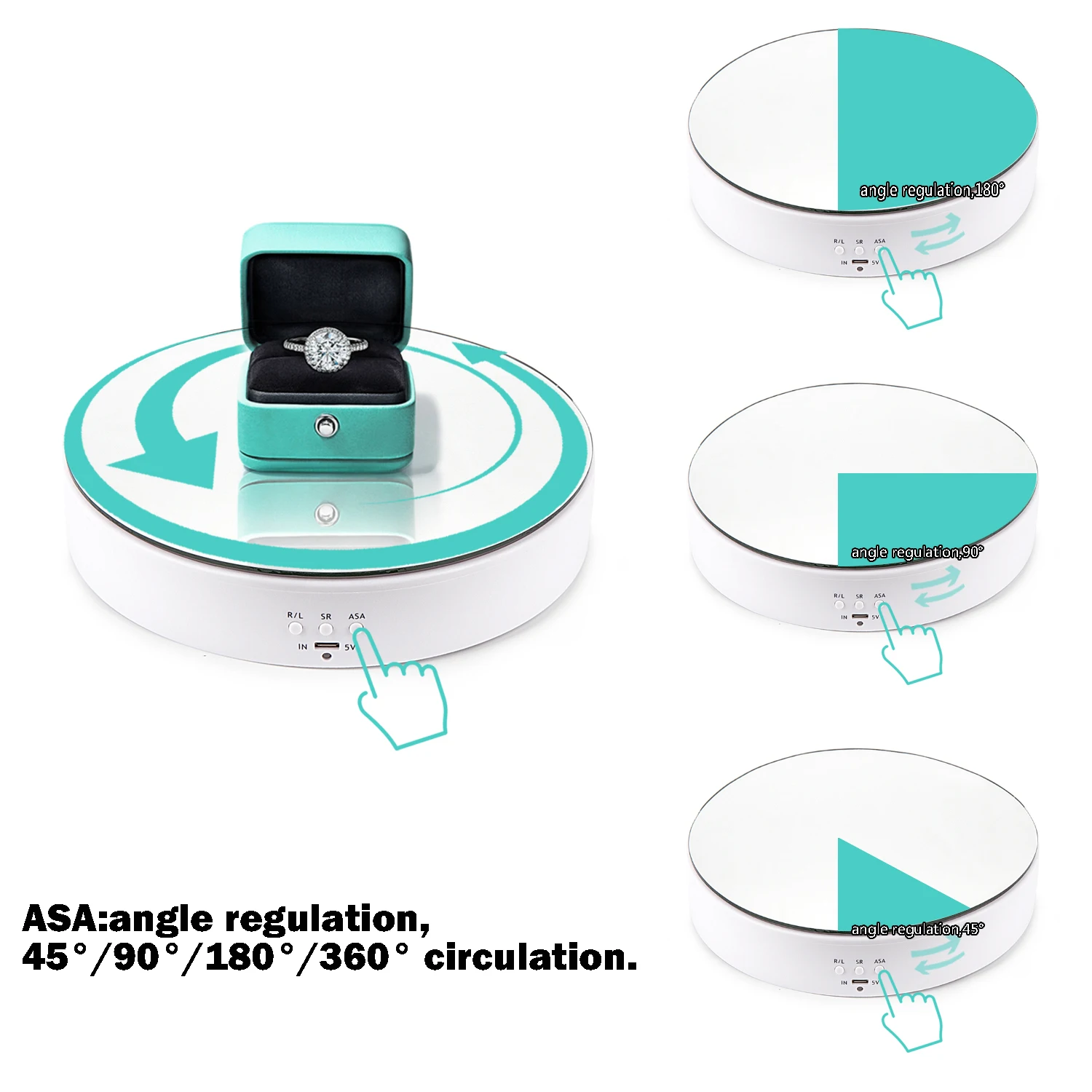 19.5cm Electric Rotating Stand Top Mirror Surface 360° Turntable Rotation Speed and Angle Adjustable for Product Display Video