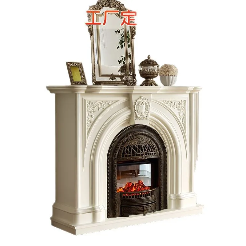

French retro solid wood fireplace rack, entrance cabinet, apartment type, living room simulation fire fireplace cabinet