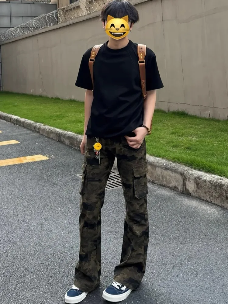 

American High Street Workwear Men's Summer Thin Cleanfit Camouflage Jeans Slimming Micro-flared Pants Youth Faion Trend