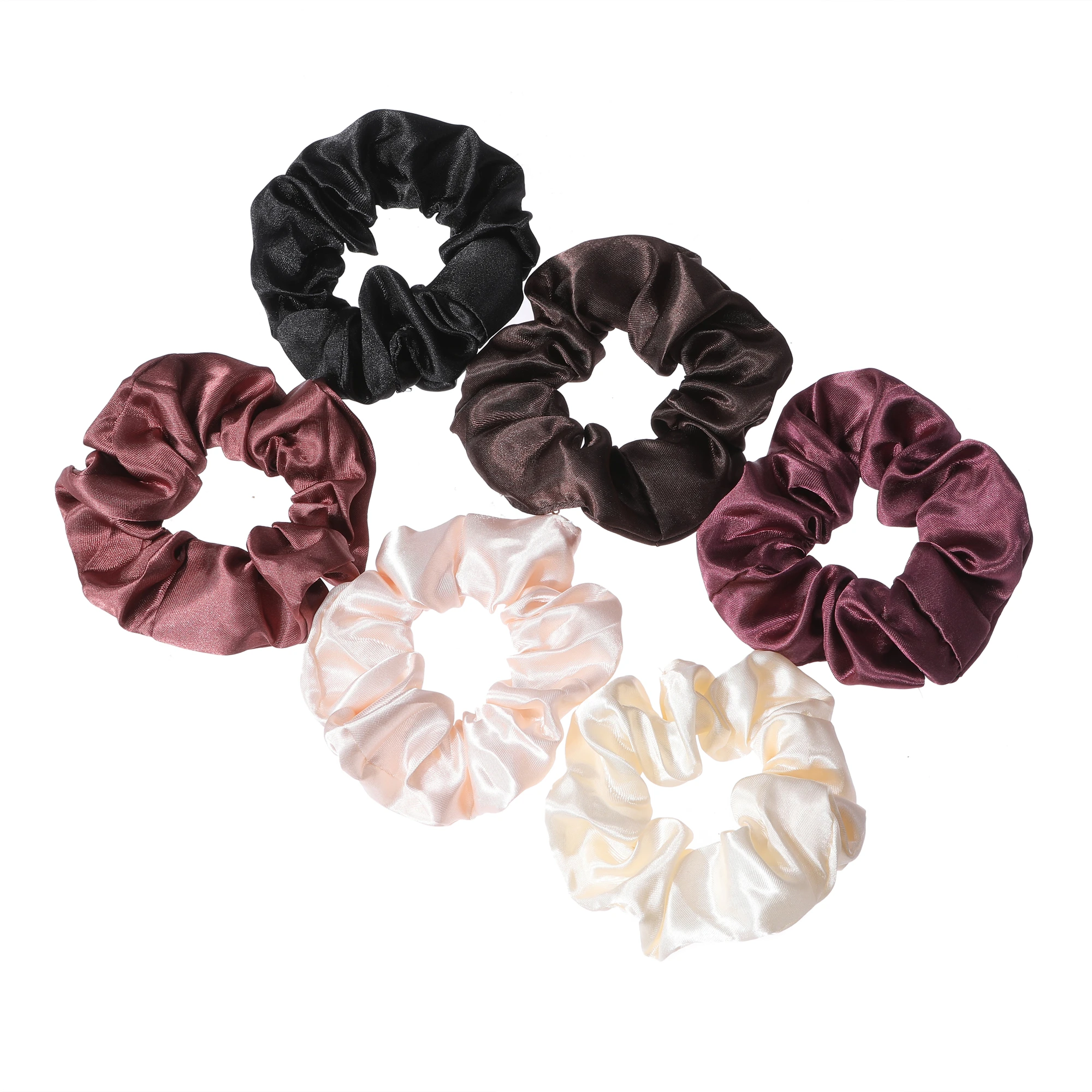 طقم نسائي مكون من 6 قطع من الساتان بلون نقي كبير سكرانشي يوميًا وبسيطًا #2