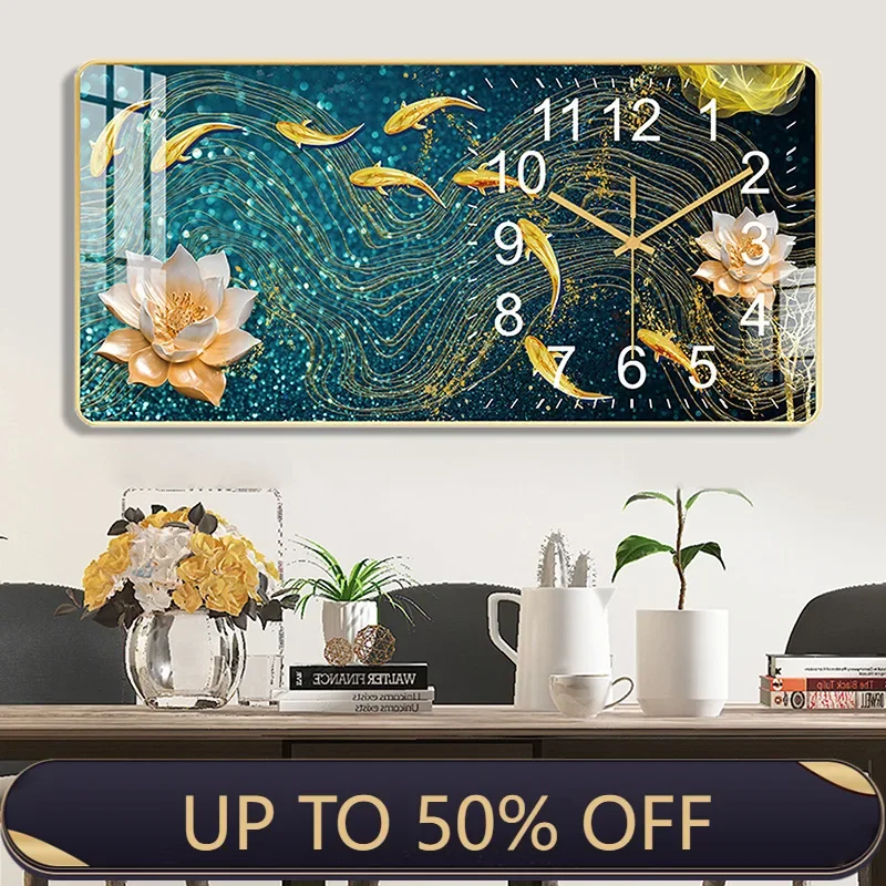 New light luxury living room decorative painting wall clock porch wall clock creative Chinese cartoon silent clock